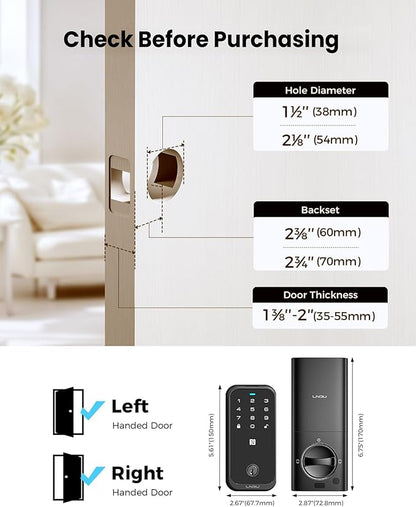 Smart Lock for Front Door HK01: Apple Home Ecosystem Fingerprint Keyless Door Lock, Supports Apple Home, App Remote Control Keypad Door Lock, Easy Installation Auto-Lock