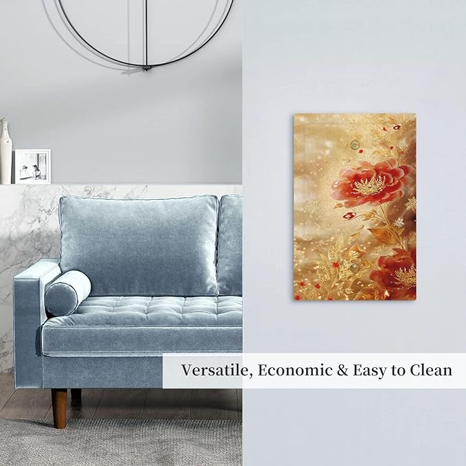 Decorative Light Switch Cover Plate Golden Leaf Red Peony Flowers Floral 1 Gang No Device Single Blank Outlet Covers Wall Plate Cover Switchplate Electrical Faceplate