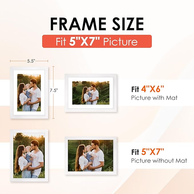 FIXSMITH 5x7 Picture Frame Set of 10, White Photo Frames Bulk with HD Plexiglass, Display Pictures 4x6 with Mat or 5x7 Without Mat, Multi Picture Frames Collage for Tabletop or Wall Display