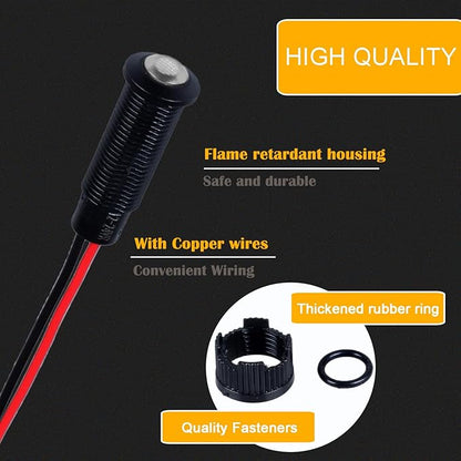 5pcs 8mm LED Indicator Light Plastic Black Signal Dot Lamp 12V-24V 5/16" Mounting Hole Size with 15cm/5.9in. Wire (White LED)