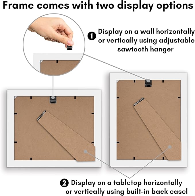 Americanflat 8x10 Picture Frame with Shatter-Resistant Glass - Signature Collection - Gallery-Style Frames Made of Engineered Wood - Picture Frames for Tabletop and Wall Display - White