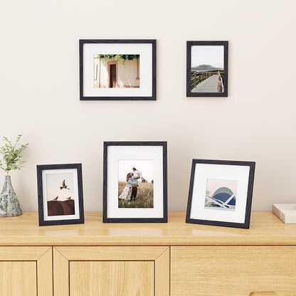 5x7 Picture Frame, Solid Oak Wood 5 x 7 Frame with Plexiglass, 5 by 7 Photo Frame for Wall & Tabletop Display, 5x7 Picture Frame Matted to 4x6, Black Color, 3 Pack
