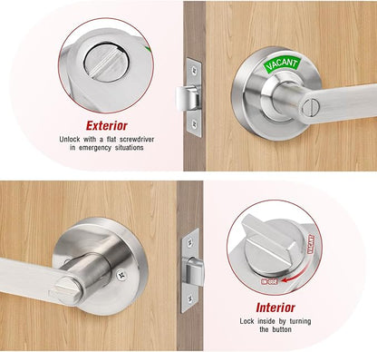 Bathroom Indicator Privacy Door Lock, Vacant Occupied Lock, Large Vacant or In-Use Door Handle, ANSI Grade 2 Commercial Grade, Satin Chrome