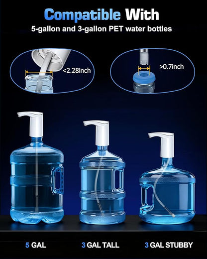 Electric Water Bottle Dispenser for 3-5 Gallon Jug, Automatic USB-C Water Jug Dispenser, Portable Upgraded Submersible Water Pump,High-Power & Silent Operation for Camping Home Office Bedroom