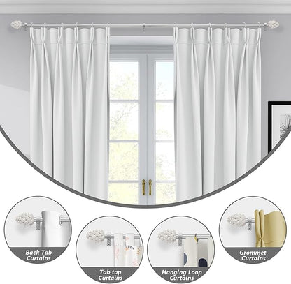 Silver Curtain Rods for Windows 66 to 120 Inches, 1 Inch Diameter Heavy Duty Single Curtain Rod, Adjustable Window Curtain Rod Drapery Rod with Decorative Finials