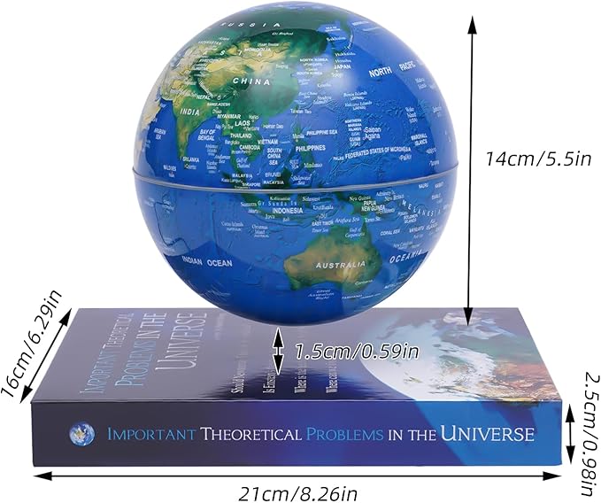 Magnetic Levitation Globe with LED Lights, 6-Inch Floating Geographic Globe, Educational World Map for Home Office Decor, Kids & Adults