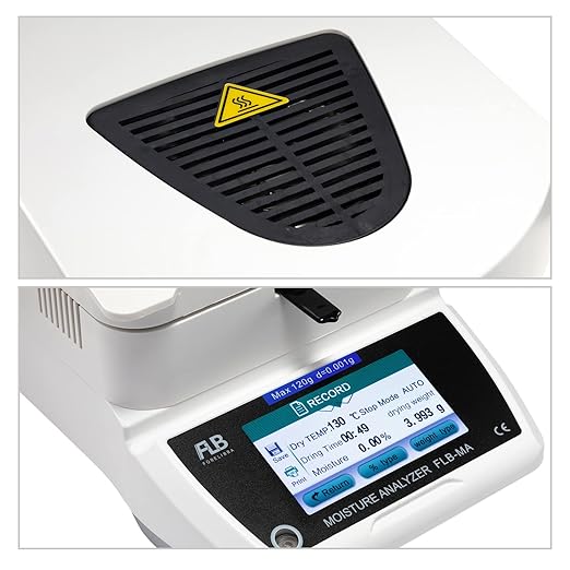 Moisture Analyzer Spanish English Germany Menu Balance Meter 0.01% Readability 0.001g 110V 3 Drying Modes Touch Screen RS232 Interface Water Content Test (110g0.001g)…