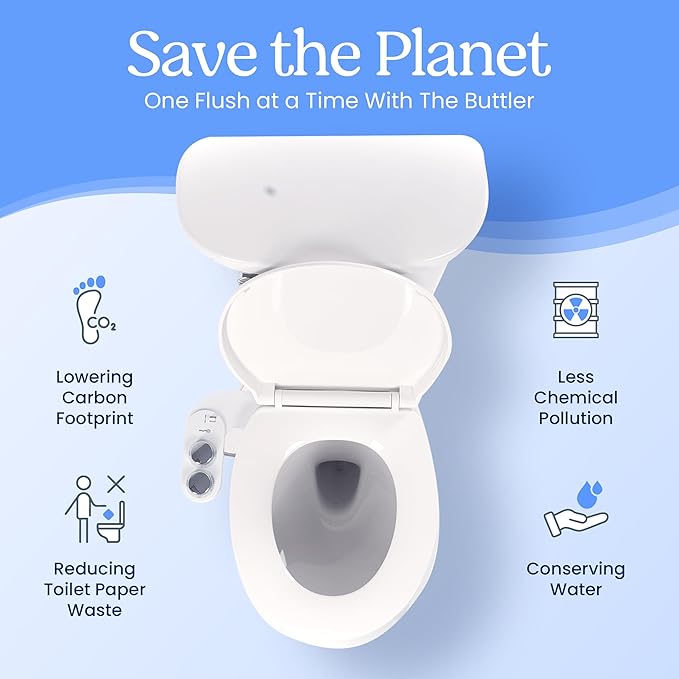 CLEAR REAR Bidet Attachment for Toilet Seat - Non-Electric, Self-Cleaning Dual Nozzle, Adjustable Water Pressure, Rear & Feminine Wash Hygienic Upgrades - Fits Elongated Toilets (Cold & Warm Water)