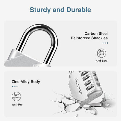 Puroma 4 Pack Combination Lock for Locker 4 Digit Outdoor Waterproof Padlock for School, Gym, Sports, Fence, Toolbox, Gate, Case, Outdoor, Hasp Storage, Cabinets (Silver)