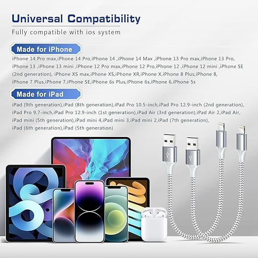 [Apple MFi Certified] Short iPhone Charger 1.5ft 2Pack,USB A to Lightning Cord Nylon Braided 18 Inch Fast Charging iPhone Cable Compatible with iPhone 14 13 12 11 Pro/Max/Mini Xs SE2/iPad for Car