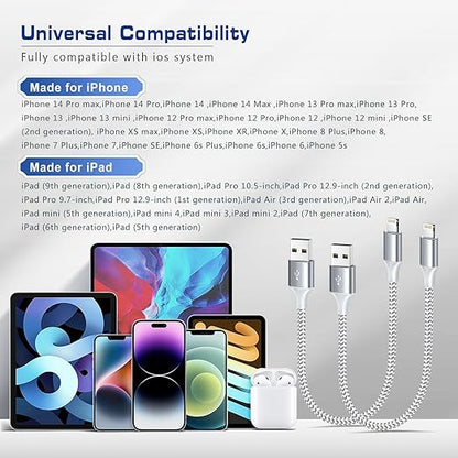[Apple MFi Certified] Short iPhone Charger 1.5ft 2Pack,USB A to Lightning Cord Nylon Braided 18 Inch Fast Charging iPhone Cable Compatible with iPhone 14 13 12 11 Pro/Max/Mini Xs SE2/iPad for Car