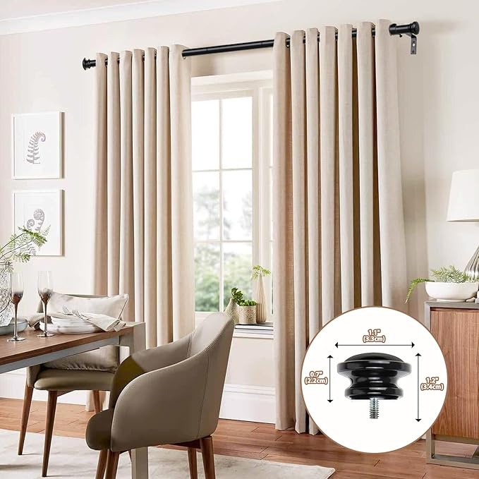 TONIAL Curtain Rod 32 to 58 Inch(2.6-4.8ft), Telescoping Splicing 3/4 Drapery Rods for Windows 20 to 53 Inch(1.7-4.4ft), Decorative Single Rod with Small Cap Finial, Black