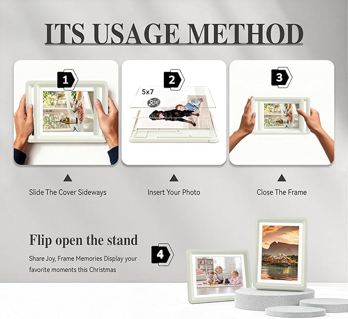 Light Gray 5x7 Picture Frame with Acrylic Front 4 Pack, ABS Frame for 5x7 or 4x9 Photos, Shatterproof UV-Resistant Tabletop Photo Frame, Vertical/Horizontal Display for Home Décor