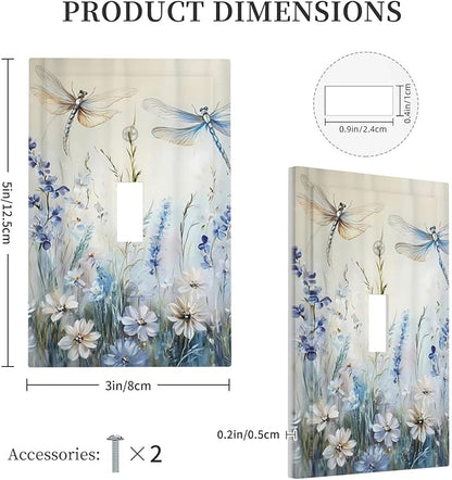 Decorative Light Switch Cover Plate Watercolor Dragonfly Blue Wihte Flower 1 Gang Single Toggle Wall Plates for Electrical Outlets Outlet Covers Switch Plate Covers Faceplate for Home Decor
