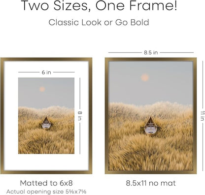 Homeforia 8.5x11 Picture Frame Bronze, High End Metal Brass Frame 8.5 x 11 with Mat 6 by 8 Photo, 11x8.5 Frames Matted to 6x8 Print, 8.5by11 Wall or Tabletop Frames, Tempered Glass, Wall Kit, Set of 3