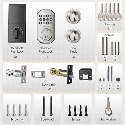 Keyless Entry Door Lock Set Smart Locks for Front Keypad Door Lock with Handle Automatic Lock One Time Password Anti Peeping Password IP54, Satin Nickel