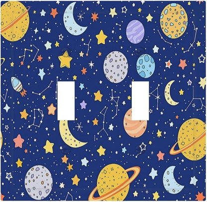 Stars Starry Night Sun Moon Planet Constellations Decorative Switch Plates 2 Gang Double Toggle Outlet Light Switch Cover Wall Plate Electrical Faceplate for Bedroom Bathroom Decor