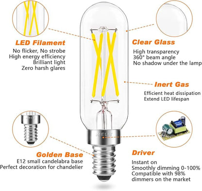 Daylight E12 T8/T6 Candelabra LED Bulbs 40-Watt Equivalent, Bright White 5000K, 400 Lumens, Dimmable 4W Clear Tube Chandelier Light Bulb for Ceiling Fan, Pendant, Floor/Table Lamps, 8-Pack