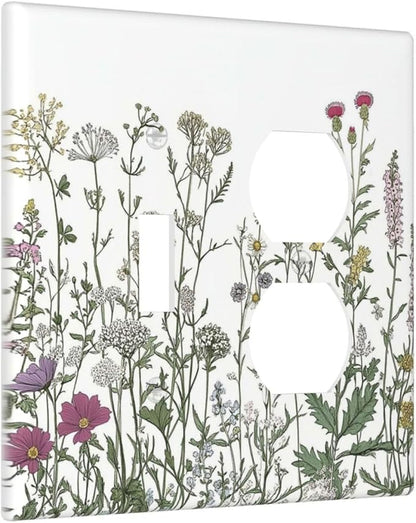 Vintage Herbs Wildflowers Plant Floral Wallplates 1 Toggle 1 Duplex Switch Plate Electrical Gfci Faceplate Decorative Light Switch Covers For Bed Room Home Decor