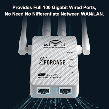WiFi Extender Signal Booster Dual Band 5.8GHz&2.4GHz, w/6 Antennas WiFi Booster for Home Coverage up to 10200 Sq.ft, Signal Amplifier 1200Mbps WiFi Repeater w/Ethernet Port, 1-Tap Setup