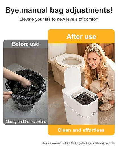 CTIME Touchless Automatic Bathroom Trash Can with Lid - 3 Gallon Slim Motion Sensor Garbage Can for Bedroom, Kitchen, Office - White (6" W x 11" L x 13" H)