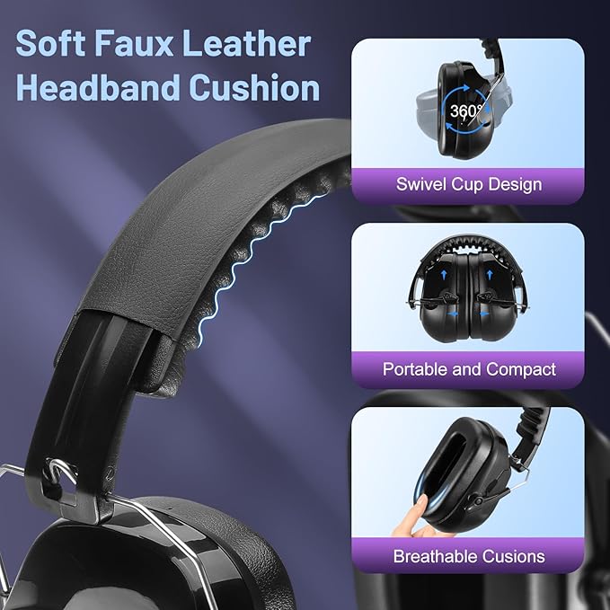 3 Pack Noise Reduction Ear Protection, Hearing Protection Ear muffs SNR 34dB Noise Cancelling Headphones for Adults Kids Autism, Sound Proof Earmuffs for Mowing/Construction/Work
