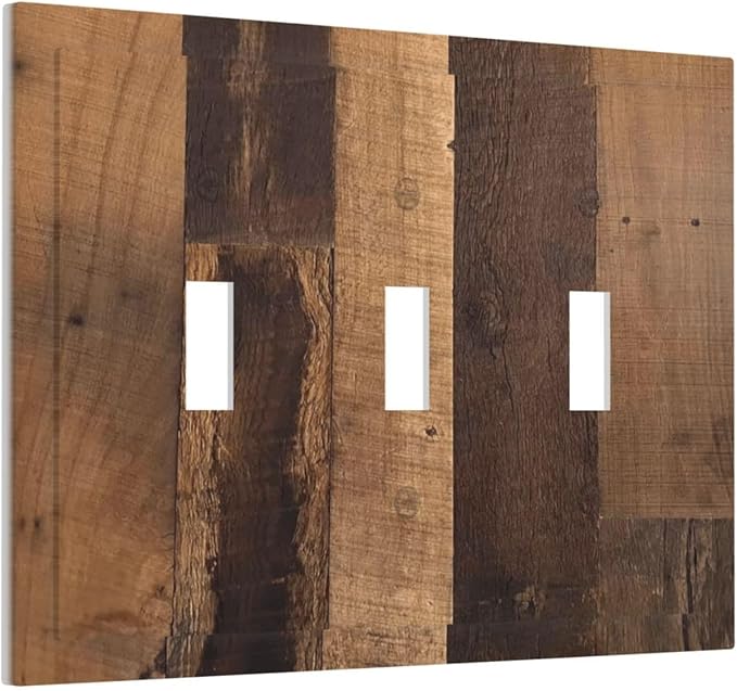 Rustic Brown Wood Vintage Wood Board Decorative Switch Plates 3 Gang Wall Plate Triple Toggle Light Switch Cover Faceplate Electrical Wall Panels For Farmhouse Cabin Decor