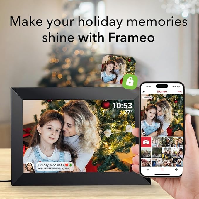 Frameo 10.1 Inch WiFi Digital Picture Frame with 32GB Storage,1280 * 800P IPS HD Touch Screen,Send Photos/Videos from Your Phone Anywhere, Photo Gifts for Parents and Grandparents
