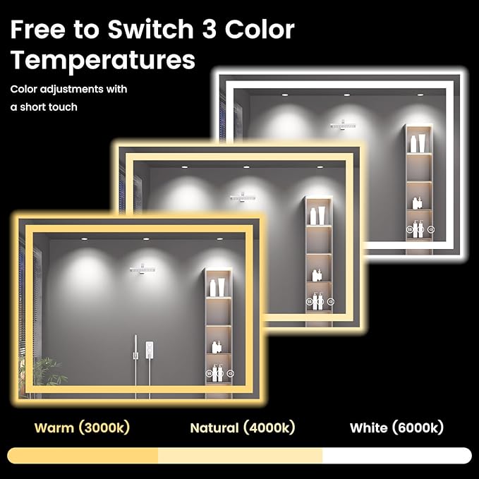 40X30 LED Bathroom Mirror with Lights, Anti-Fog, Backlit + Front Lit, Lighted Bathroom Vanity Mirror for Wall, Memory Function, Dimmable, Tempered Glass, Shatter-Proof