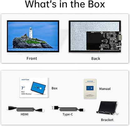 HMTECH Raspberry Pi Screen 7 Inch Small Monitor 1024x600 HDMI Monitor 16:9 IPS LCD Screen Display for Raspberry Pi 4/3/2/Zero/B/B+ Win11/10/8/7, Free-Driver