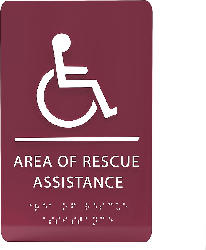 6" X9" Area of Rescue Assistance Sign - ADA Compliant Tactile Graphics Grade 2 Braille Text Signs| Sign for Shopping Malls, Offices, Hotels, Schools, Apartments, and Restaurants