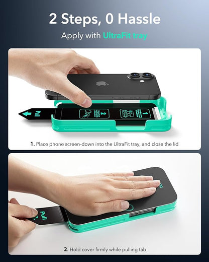 ESR 3 Pack 9H+ Glass for iPhone 16/ iPhone 15 Privacy Screen Protector, [Military Grade Shatterproof & Longest Durable] Armorite Anti-spy Tempered Glass with UltraFit Tray