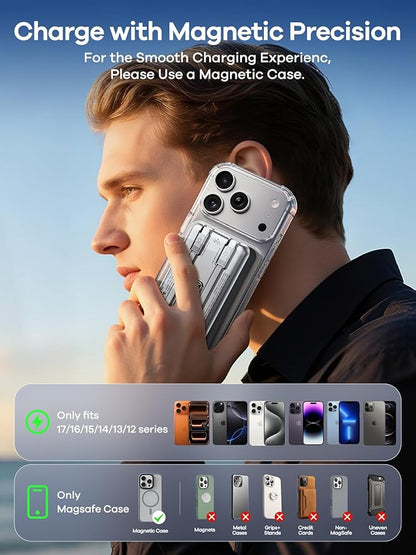 REWONDER Magnetic Portable Charger, 10000mAh PD 20W Portable Charger Power Bank with Built-in 2 Cables, Travel Essential Magsafe Battery Pack for iPhone 17/16/15/14/13/12 & Apple Watch Ultra/11/10/9