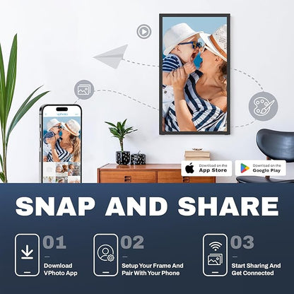 21.5 Inch Touchscreen Large Digital Picture Frame with FHD IPS Screen, 32GB WiFi Digital Photo Frame,Remote Control, Wall-Mountable, Share Photo/Video via Apps, Email, USB/Mirco SD, Black
