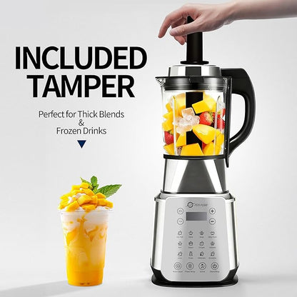Blenders for Kitchen 1500W Stainless Steel Professional Blender for Smoothies, 59oz Glass Jar Countertop Blender with Tamper, Food Processor with Heating, 14 Smart Programs, ASH01-S Pro Auto Clean