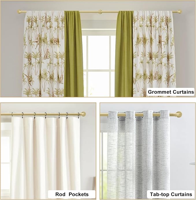 Gold Curtain Rods 18 to 120 in,Wraparound Curtain Rods,Adjustable Length,1 in Diameter Pipe,Wall or Ceiling Mounted,for Bedroom and Living Room (Gold 18” to 120”)