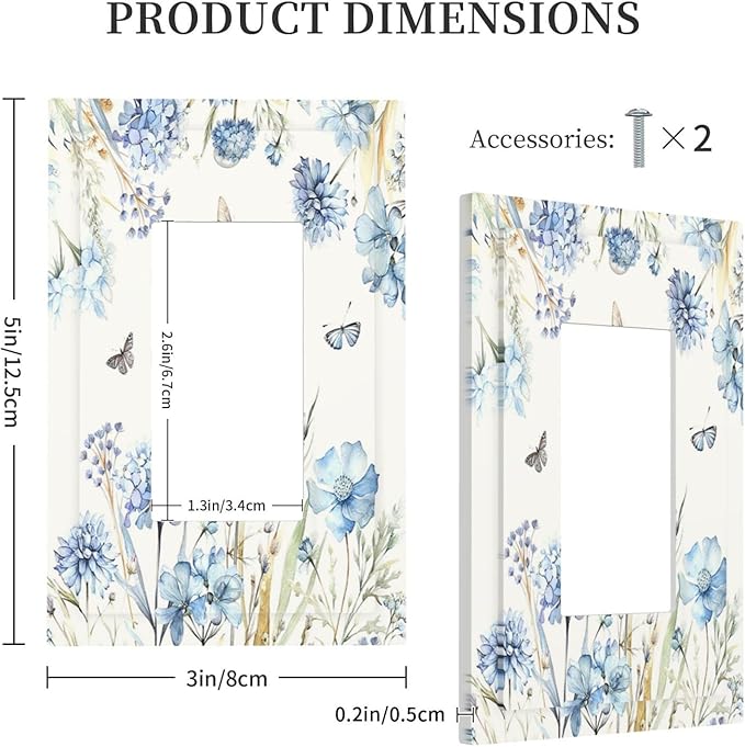 Decorative Outlet Covers Blue Floral Hydrangea Plants 1 Gang Single Rocker Light Switch Cover Plate Wall Plates GFCI Faceplate for Bedroom Home Decor