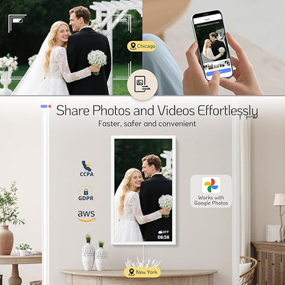 NexFoto 27 Inch Touchscreen Digital Picture Frame, FHD WiFi Photo Frame Electronic 64GB, Add Photos from Google Photos, Upload Videos via APP/USB, Gifts for Christmas/Mom/Grandparents, White