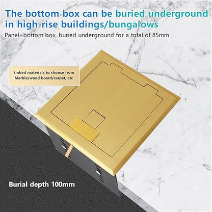 KYHSHJ Recessed Flat Hidden Socket Kit with 2 * 15A Receptacle，4.8A 1 USB-A Ports &1 USB-C Port+3-Port RJ45 Datacom Receptacle. Internal Height Adjustable，Corrosive Resistant Hardware,Brass