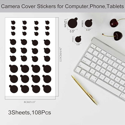 108 PCS Phone Camera Cover, Black Webcam Cover Vinyl Stickers, Camera Covers for Computer,Cell Phone,Laptops,Electronics(Multiple Sizes)