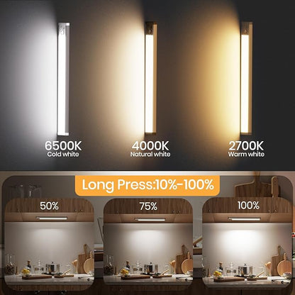 Under Cabinet Lighting, 3 Color Under Cabinet Lights Motion Sensor, 3200mAh Rechargeable 118LED Magnetic Light Bar Indoor, Wireless Battery Operated Closet Lights for Kitchen Home Stairs, 2Pack
