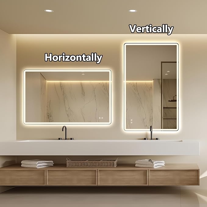 Niccy 30"x48" LED Bathroom Mirror, Rectangle Vanity Mirrors with Lights, Frontlit & Backlit Lighted Vanity Mirror, Memory Funtion, 3 Colors & Stepless Dimmable, Anti-Fog, Horizontal/Vertical