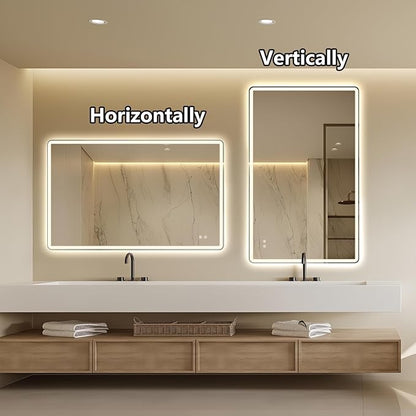 Niccy 30"x48" LED Bathroom Mirror, Rectangle Vanity Mirrors with Lights, Frontlit & Backlit Lighted Vanity Mirror, Memory Funtion, 3 Colors & Stepless Dimmable, Anti-Fog, Horizontal/Vertical