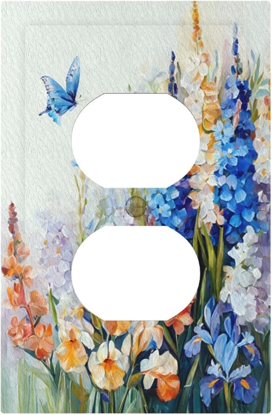 Decorative Outlet Covers Rustic Colorful Floral Garden Flowers 1 Gang Duplex Light Switch Cover Plate Unique Wall Plate Electrical Switch Plate Covers for Country Bedroom Home Decor