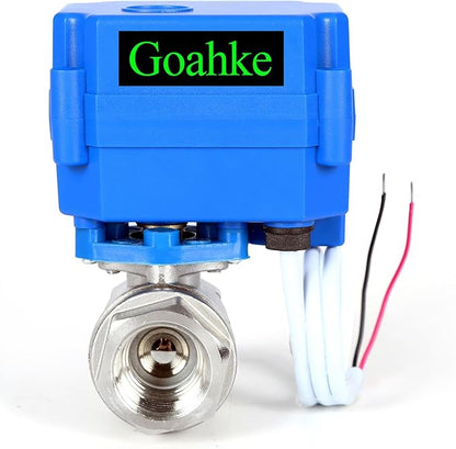 Motorized Ball Valve 1/2", Full Port, 2 Wire Auto Return, Stainless Steel Ball Valve, 9-24V AC/DC, Electric Shut Off Ball Valves