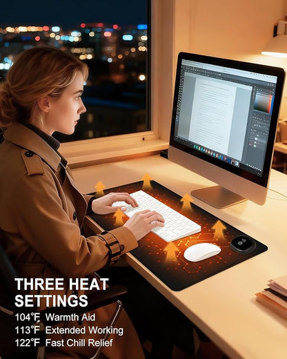 Heated Desk Pad, 23.6" x 14.2" Leather Non-Slip Warm Desk Pad, Large Mouse Mat with 3 Levels Heating & 3 Hours Auto Shut-Off, Hand and Foot Warmer for Office, Home, Black