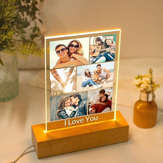 Custom Picture Frame with Photo, Personalized Photo Frame with Night Light, Customized Picture Frames, Personalized Valentines Day Gifts for Women Men Her Him Girlfriend Boyfriend Couple