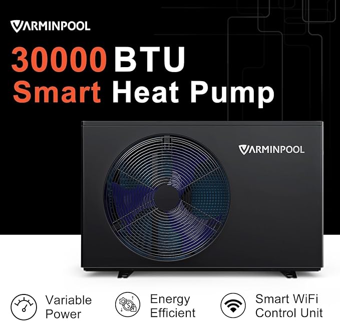 Electric Pool Heater, 30,000 BTU Pool Heat Pump for Above Ground Pools Up to 8000 Gallons, WiFi Control, Titanium Heat Exchanger, 120V, Smart Inverter