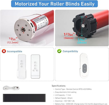 Zigbee Roller Blinds Motor – Smart Tubular Motor for 1-1/2" (38mm) Tubes – 5V Rechargeable, Works with Tuya Zigbee Gateway – Voice & App Control (Alexa/Google Home) Controlled Motors for Smart Shades