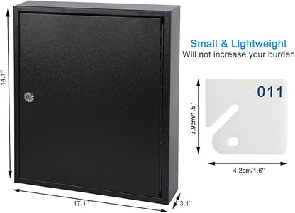 KYODOLED Key Storage Lock Box with Key, Locking Key Cabinet, 100 Key Management Wall Mount with Key Lock, Key Hooks & Tags Key Labels, 3.1" D x 17.1" W x 14.1" H (Black 100 Key)